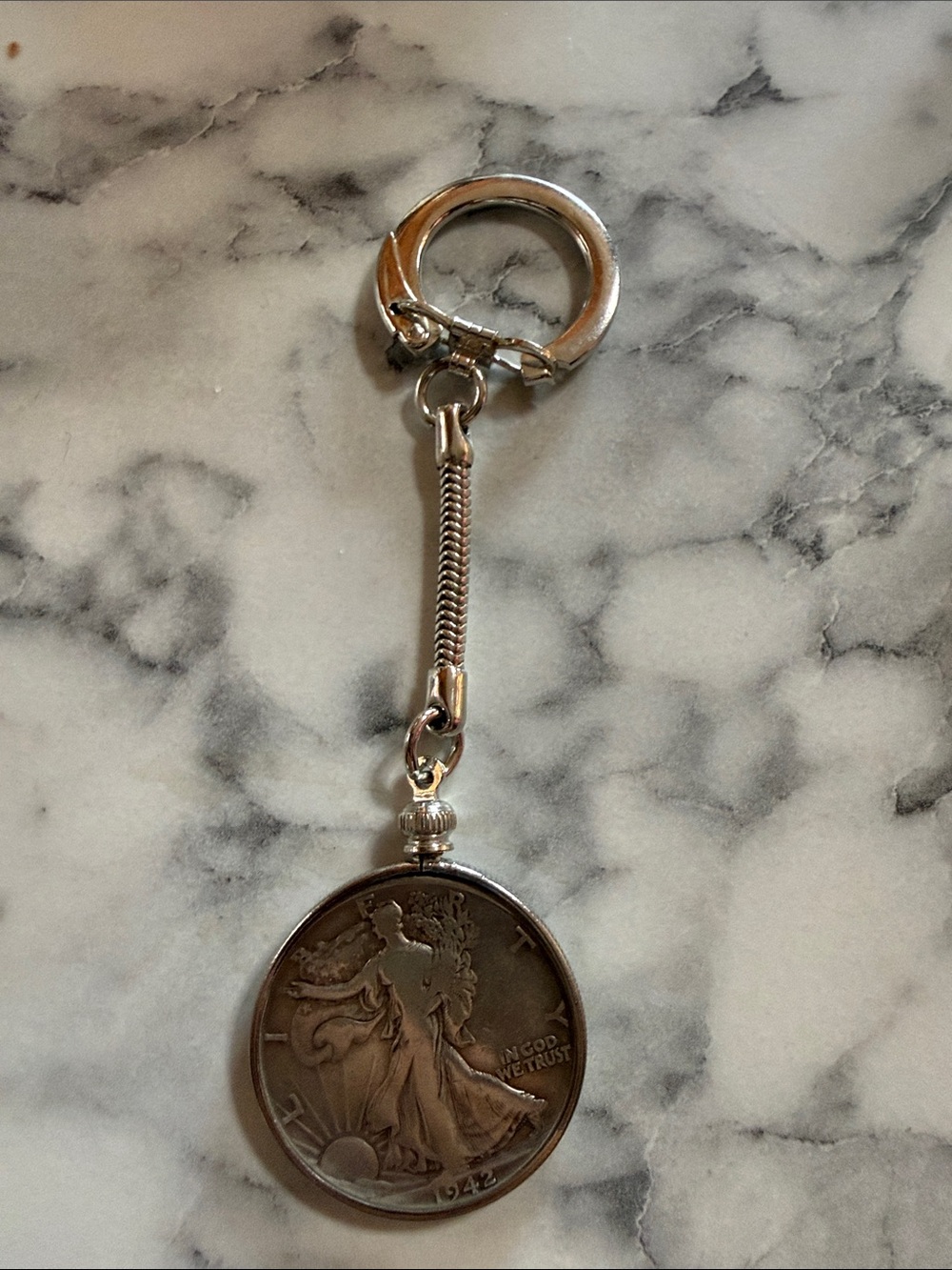Silver-Tone Walking Liberty Coin Keychain Pendant - Silver
